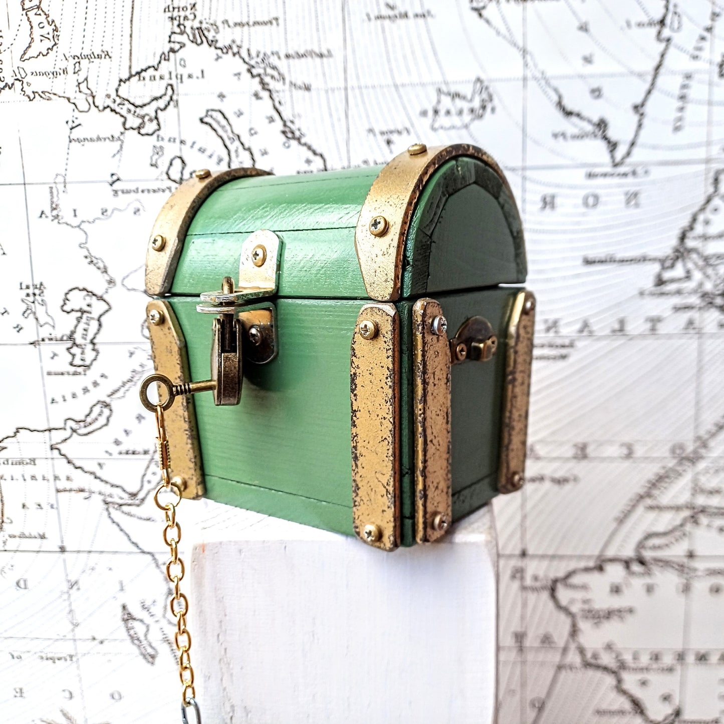 Mini treasure chest industrial vintage " Green Gold " handcrafted in Italy , valuable box for watch and jewels