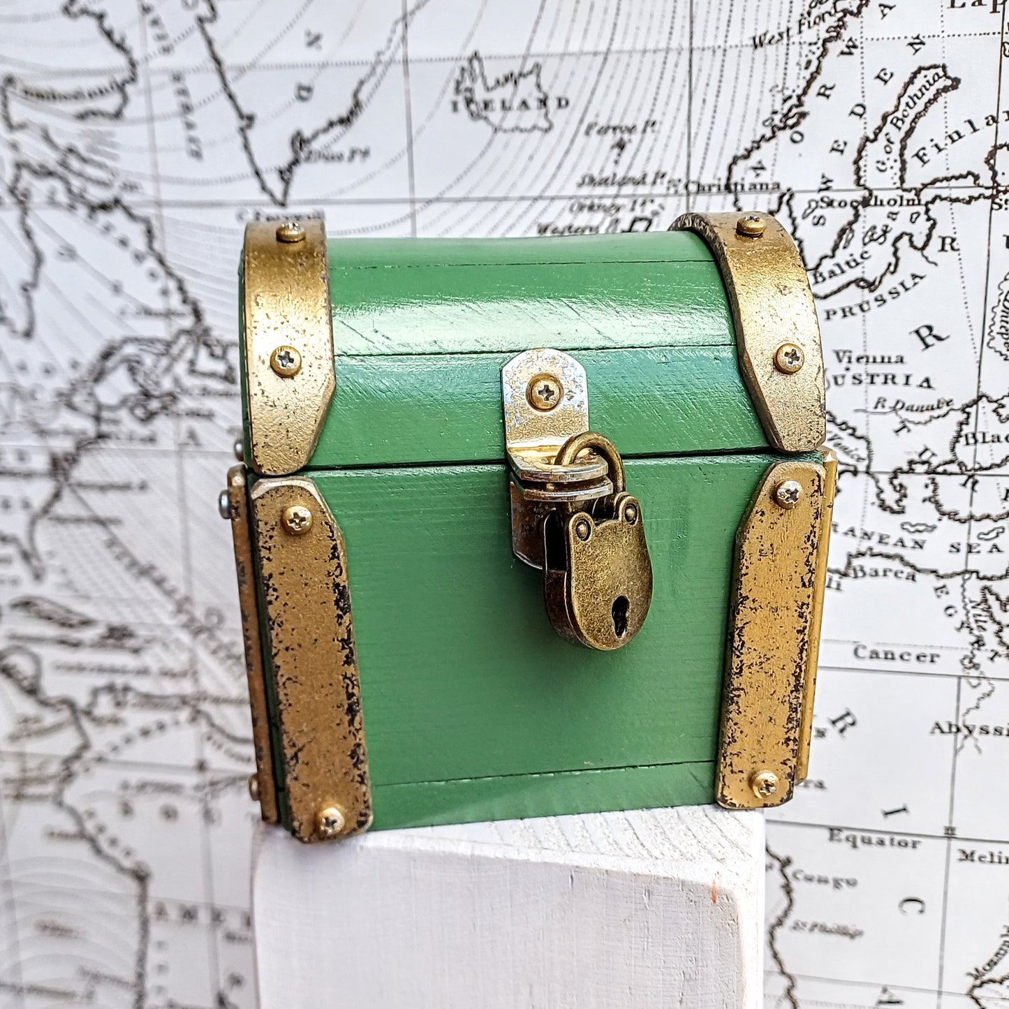 Mini treasure chest industrial vintage " Green Gold " handcrafted in Italy , valuable box for watch and jewels