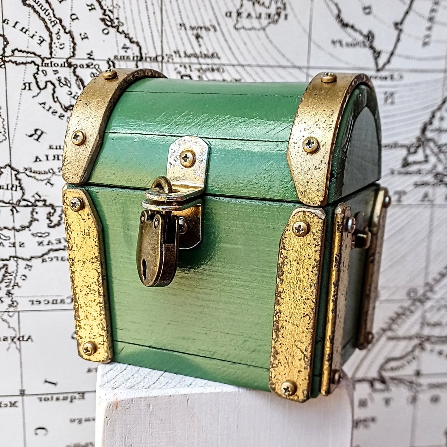 Mini treasure chest industrial vintage " Green Gold " handcrafted in Italy , valuable box for watch and jewels