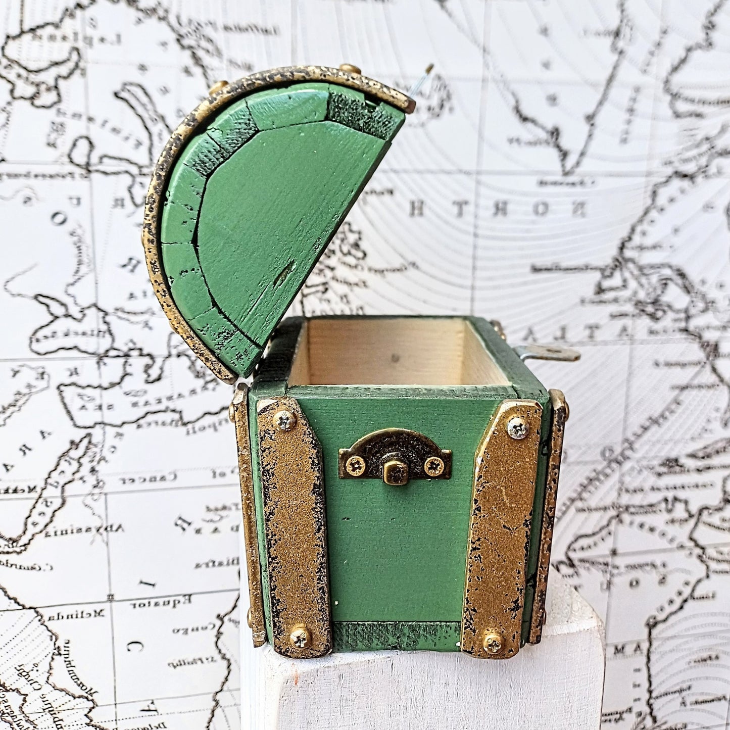 Mini treasure chest industrial vintage " Green Gold " handcrafted in Italy , valuable box for watch and jewels