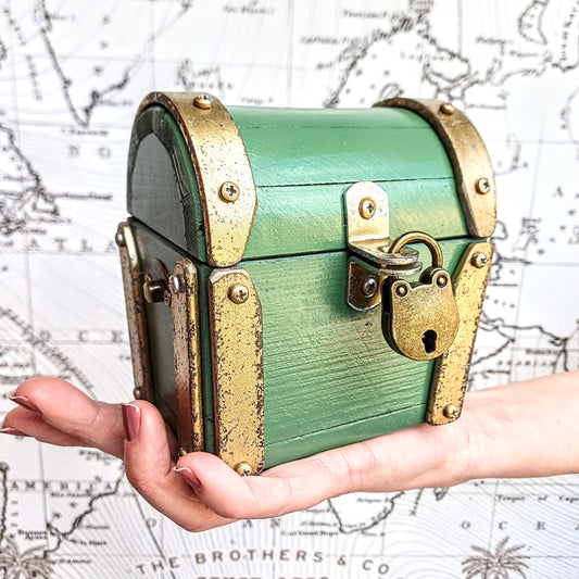 Mini treasure chest industrial vintage " Green Gold " handcrafted in Italy , valuable box for watch and jewels