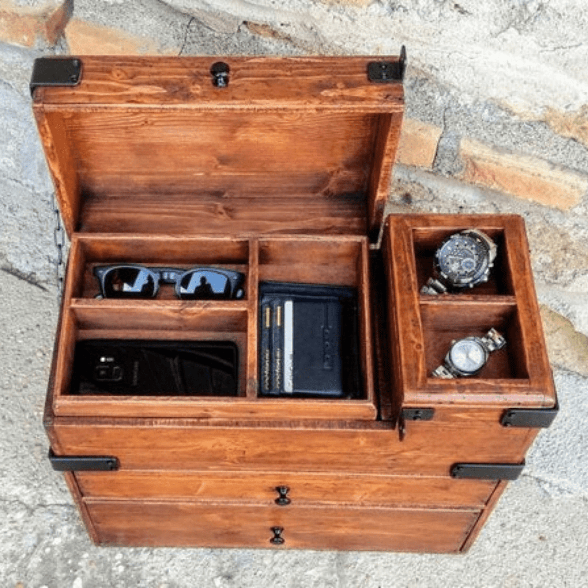 Hidden Storage valet box with drawers and trays made in Italy